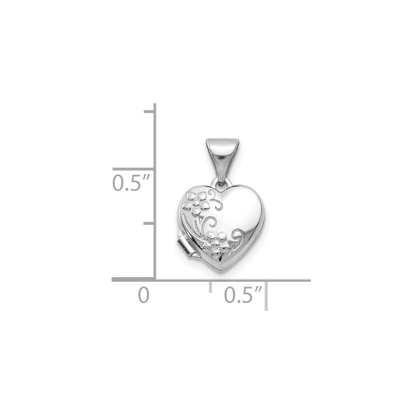 10k White Gold Polished Heart-Shaped Floral Locket