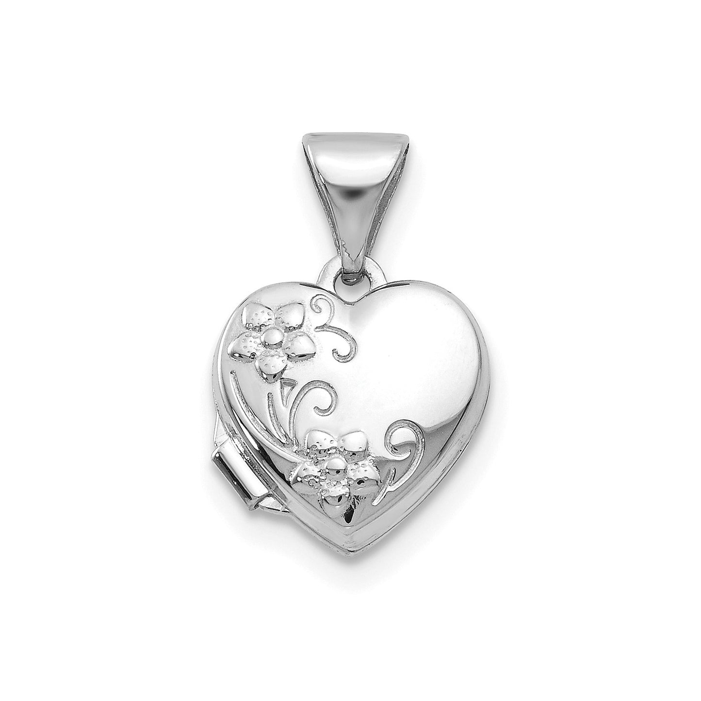 10k White Gold Polished Heart-Shaped Floral Locket