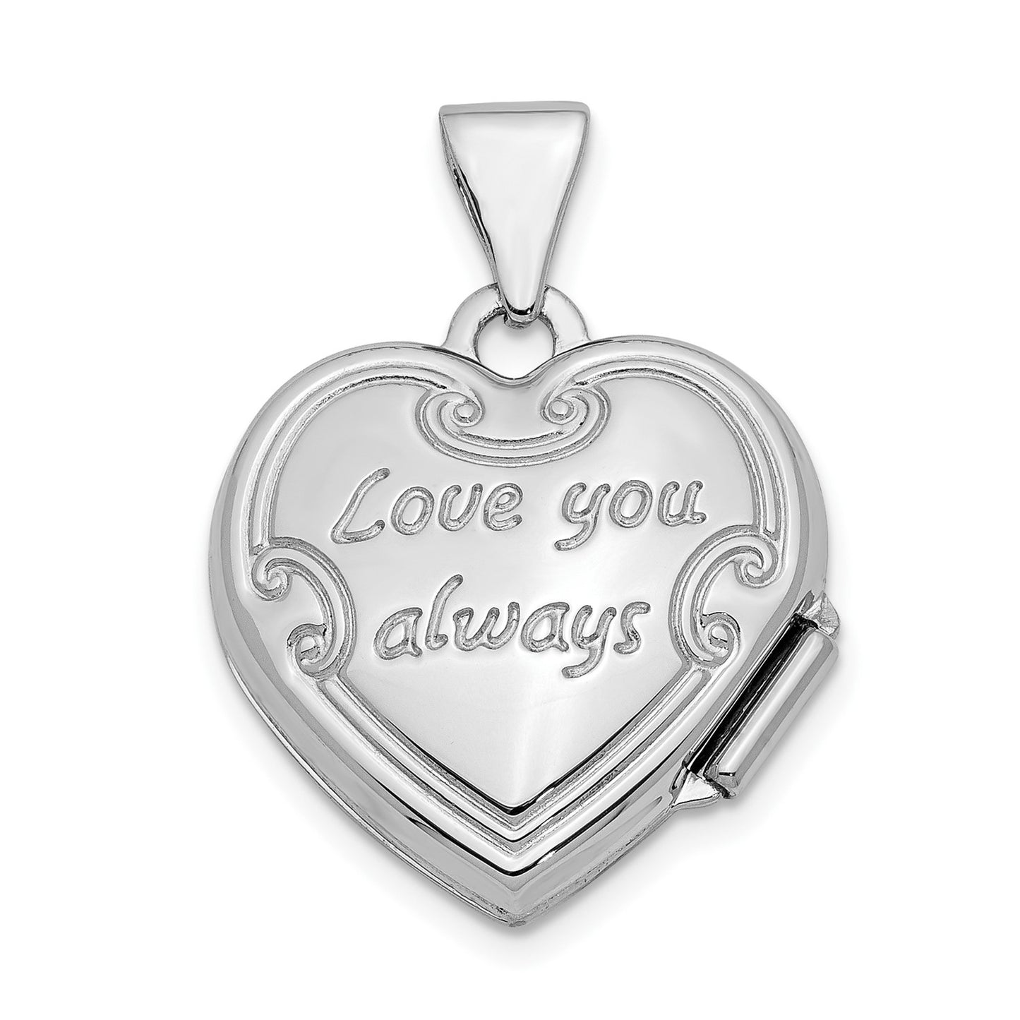 10k White Gold Polished Reversible Floral Heart Locket