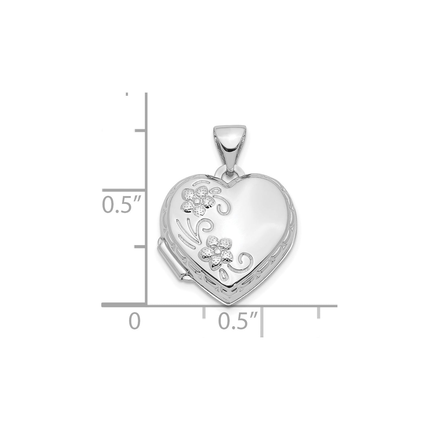 10k White Gold Polished Reversible Floral Heart Locket