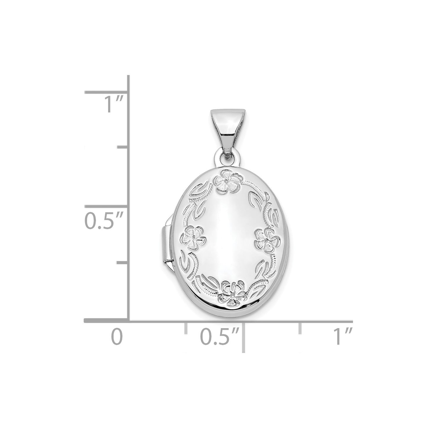 10k White Gold 17mm Oval Leaf Floral Hand Engraved Locket