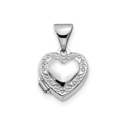 10k White Gold Polished Heart-Shaped Scrolled Locket