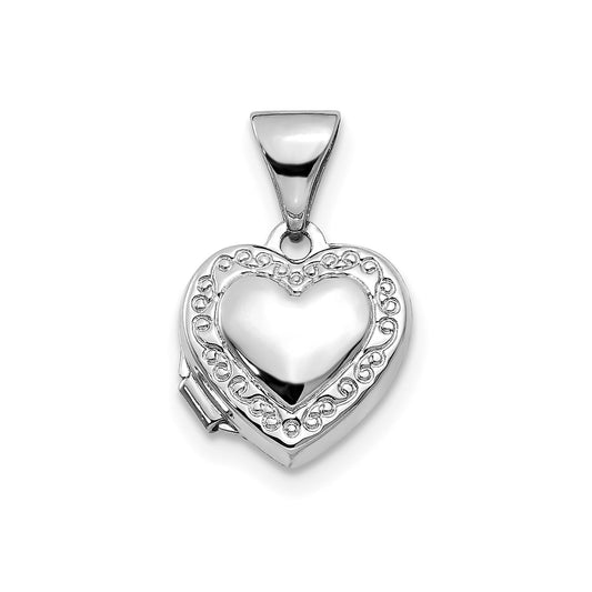 10k White Gold Polished Heart-Shaped Scrolled Locket