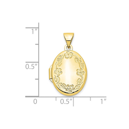 10k 17mm Oval Leaf Floral Hand Engraved Locket