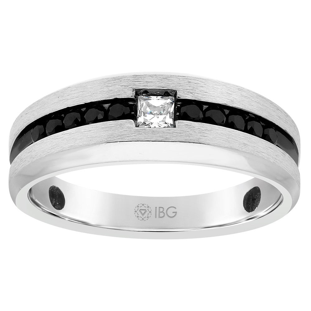 Men's Sterling Silver Black and White Diamond Ring with Satin Finish