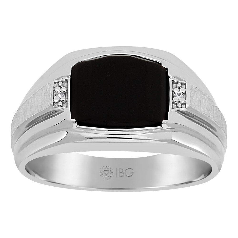 GTS SILVER DIAMOND & ONYX RING SATIN FINISH