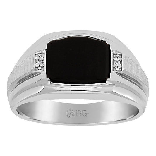 GTS SILVER DIAMOND & ONYX RING SATIN FINISH