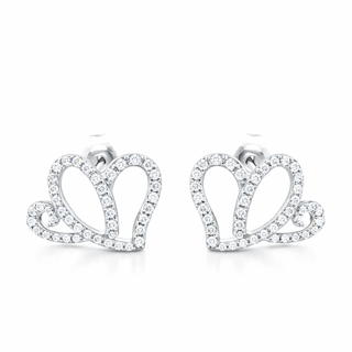 AH Full Moissanite Gemstone | Two Hearts Earrings | Rhodium Plated SS | Moissanite | Anniversary Heart