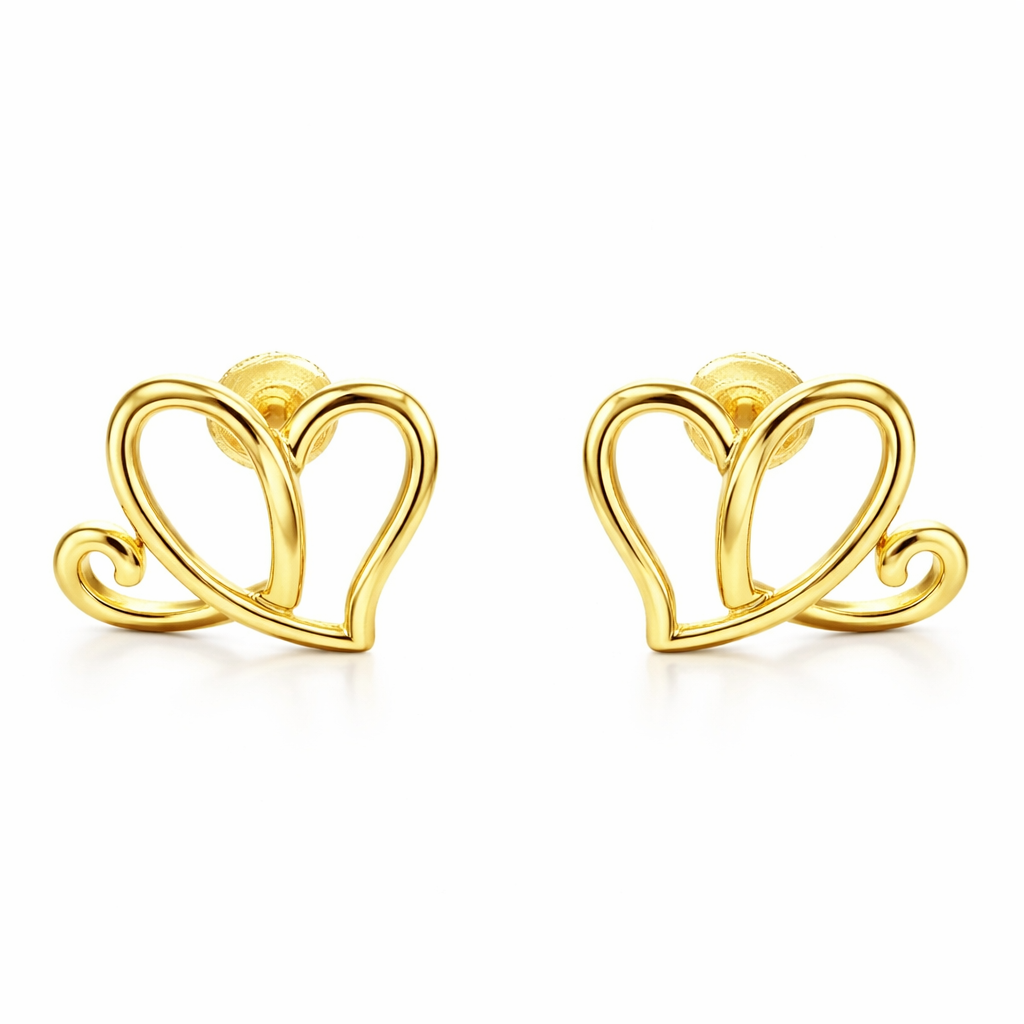 AH 14KT Gold Plated |Two Hearts Earrings | Anniversary Heart
