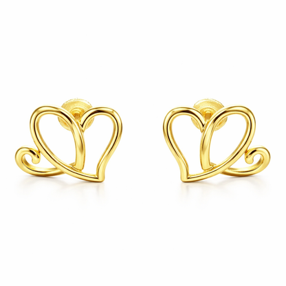 AH 14KT Gold Plated |Two Hearts Earrings | Anniversary Heart