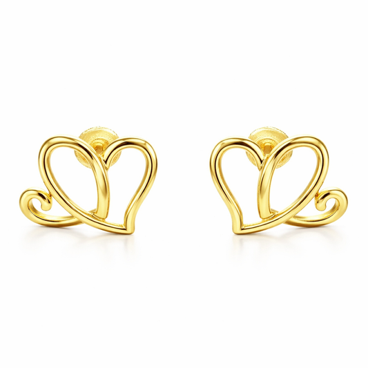 AH 14KT Gold Plated |Two Hearts Earrings | Anniversary Heart