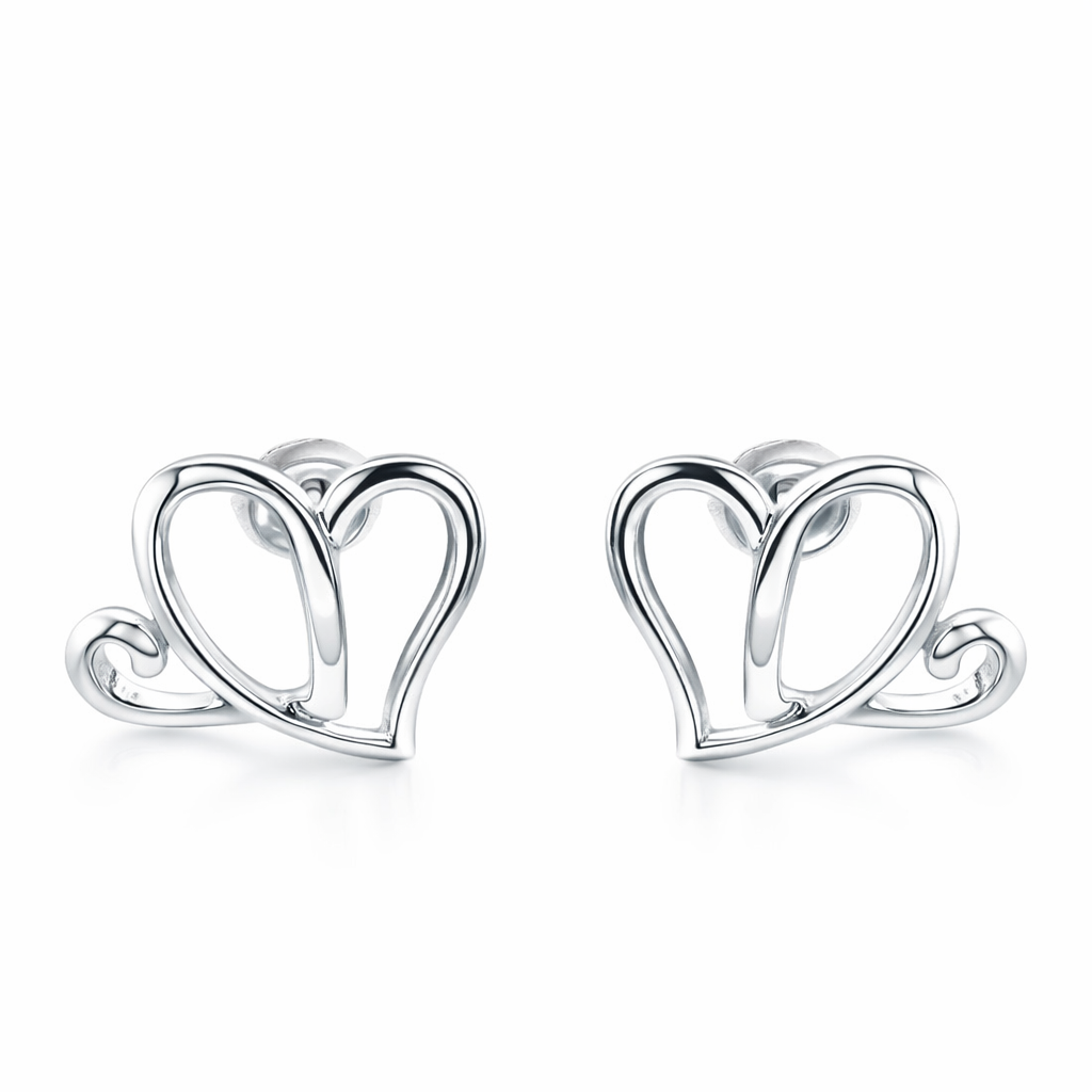 AH Platinum Plated, SS Two Hearts Earrings.