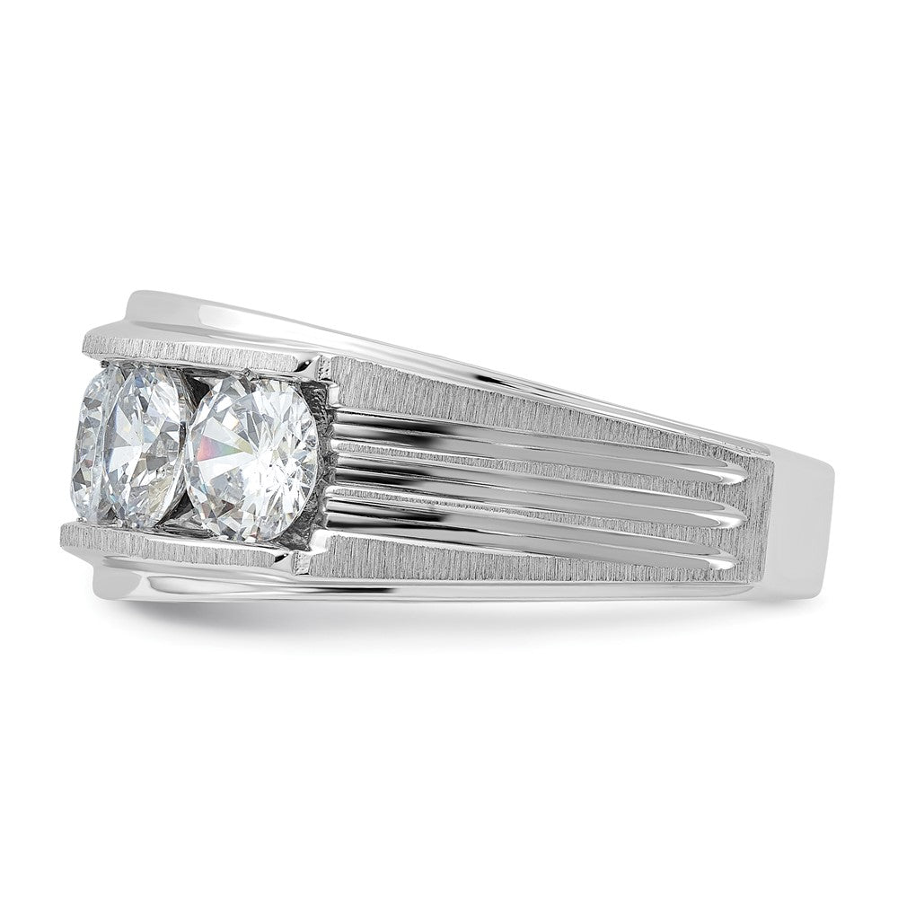 True Origin 14k White Gold Men's Polished Brushed and Grooved 5-Stone 3 1/2 Carat Lab Grown Diamond Ring