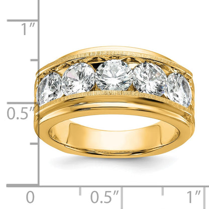 True Origin 14k Men's Polished Brushed and Grooved 5-Stone 3 1/2 Carat Lab Grown Diamond Ring