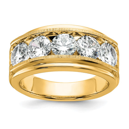 True Origin 14k Men's Polished Brushed and Grooved 5-Stone 3 1/2 Carat Lab Grown Diamond Ring