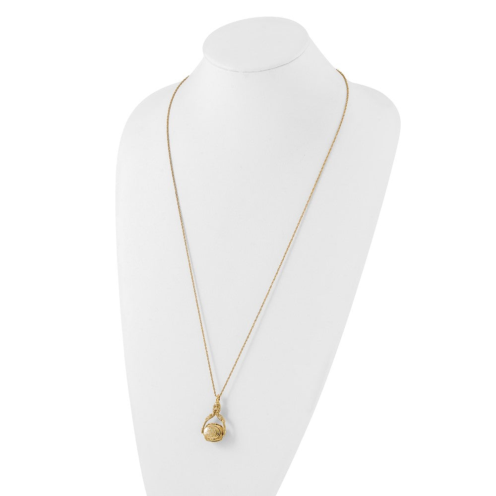 GTN Jewelry Gold-tone Three Sided Spinning Floral Pattern Oval 13mm Lockets 30 inch Necklace Holds 6 Photos