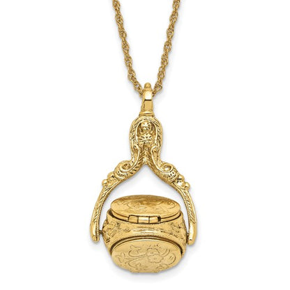 GTN Jewelry Gold-tone Three Sided Spinning Floral Pattern Oval 13mm Lockets 30 inch Necklace Holds 6 Photos