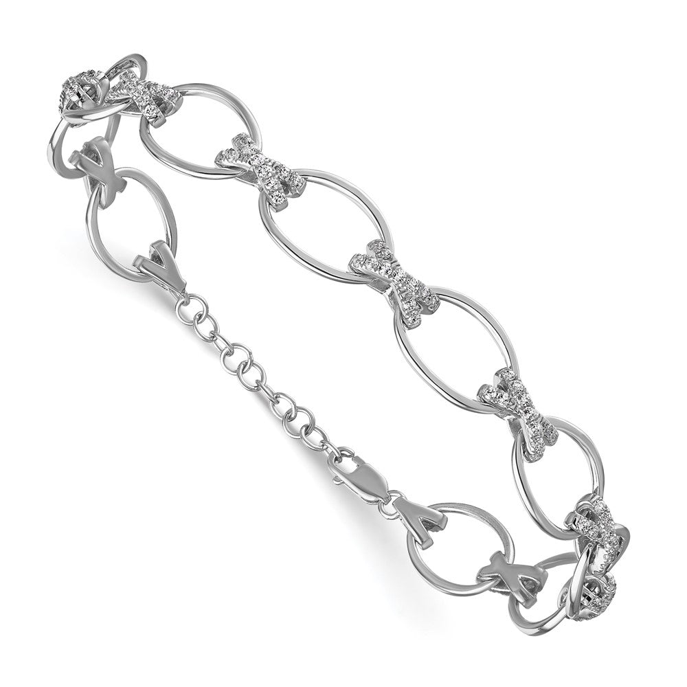 True Origin 14k White Gold 1 1/6 carat Lab Grown Diamond VS DEF 7 inch X and O Bracelet with a 1 inch extension