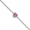 GGB 14k White Gold 1/20 carat Lab Grown Diamond VS+ F+ and Natural Pink Sapphire with 1 inch extension Complete Halo Heart Fashion Link Bracelet