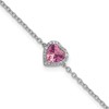 GGB 14k White Gold 1/15 carat Lab Grown Diamond VS+ F+ and Natural Pink Sapphire with 1 inch extension Complete Halo Heart Fashion Link Bracelet