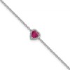 GGB 14k White Gold 1/20 carat Lab Grown Diamond VS+ F+ and Natural Ruby with 1 inch extension Complete Halo Heart Fashion Link Bracelet