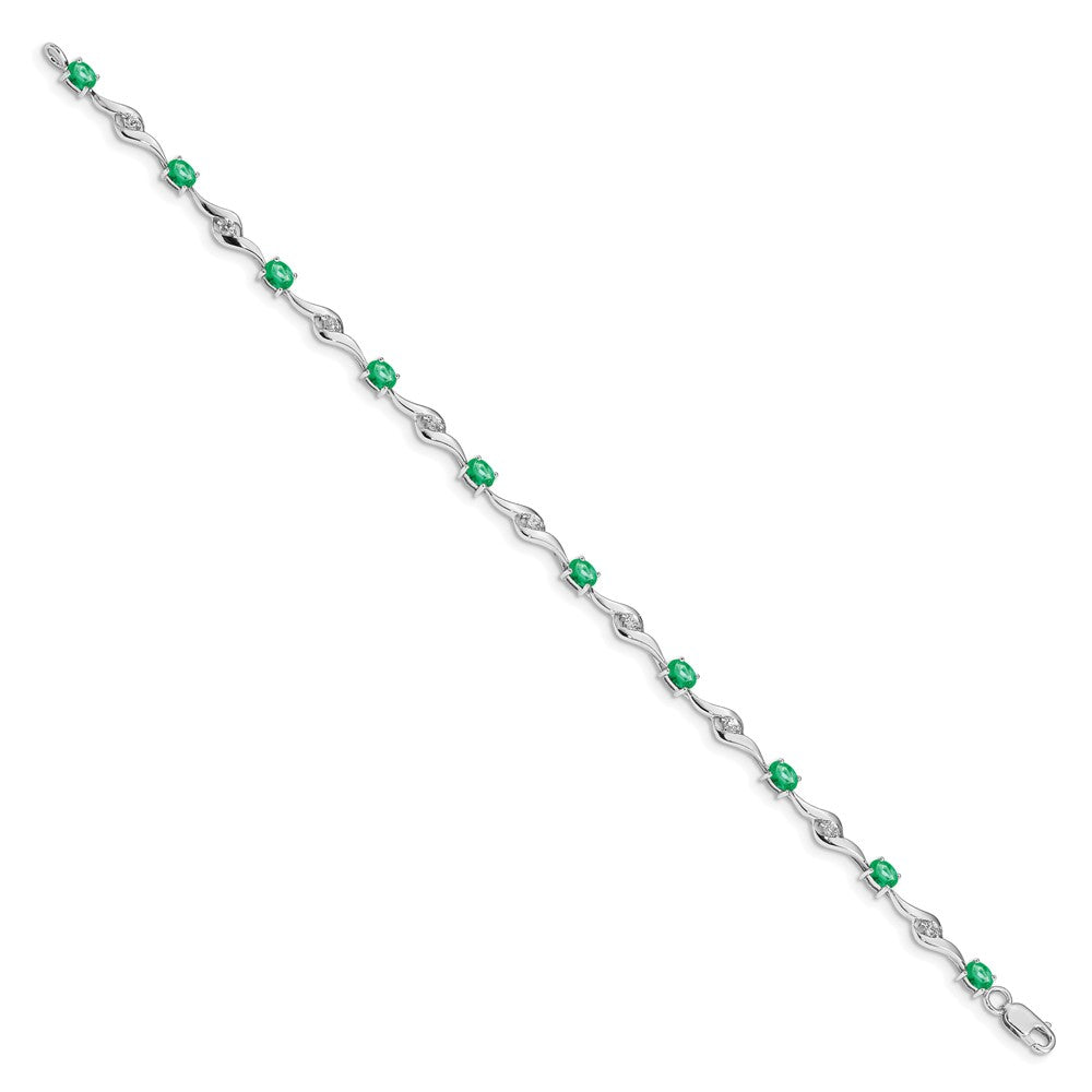 14k White Gold White Sapphire and Emerald Gemstone Bracelet