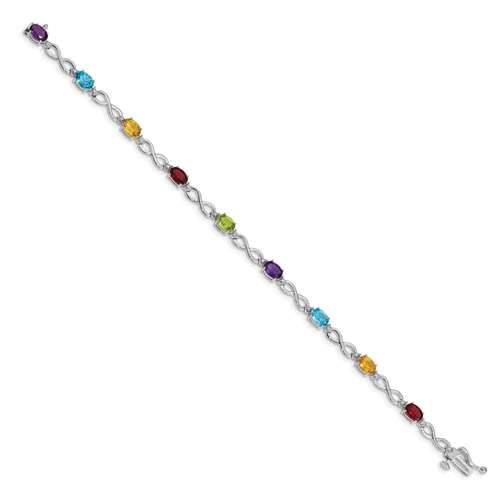 10k White Gold Rainbow Gemstone and Diamond Infinity Bracelet