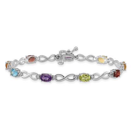 GGB 10k White Gold Rainbow Gemstone and Diamond Infinity Bracelet