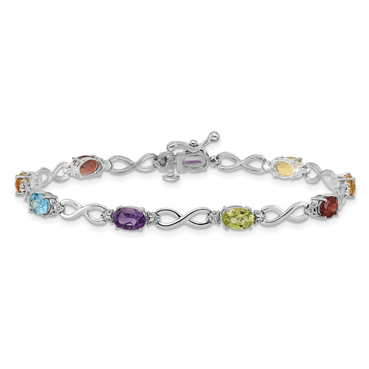 GGB 10k White Gold Rainbow Gemstone and Diamond Infinity Bracelet