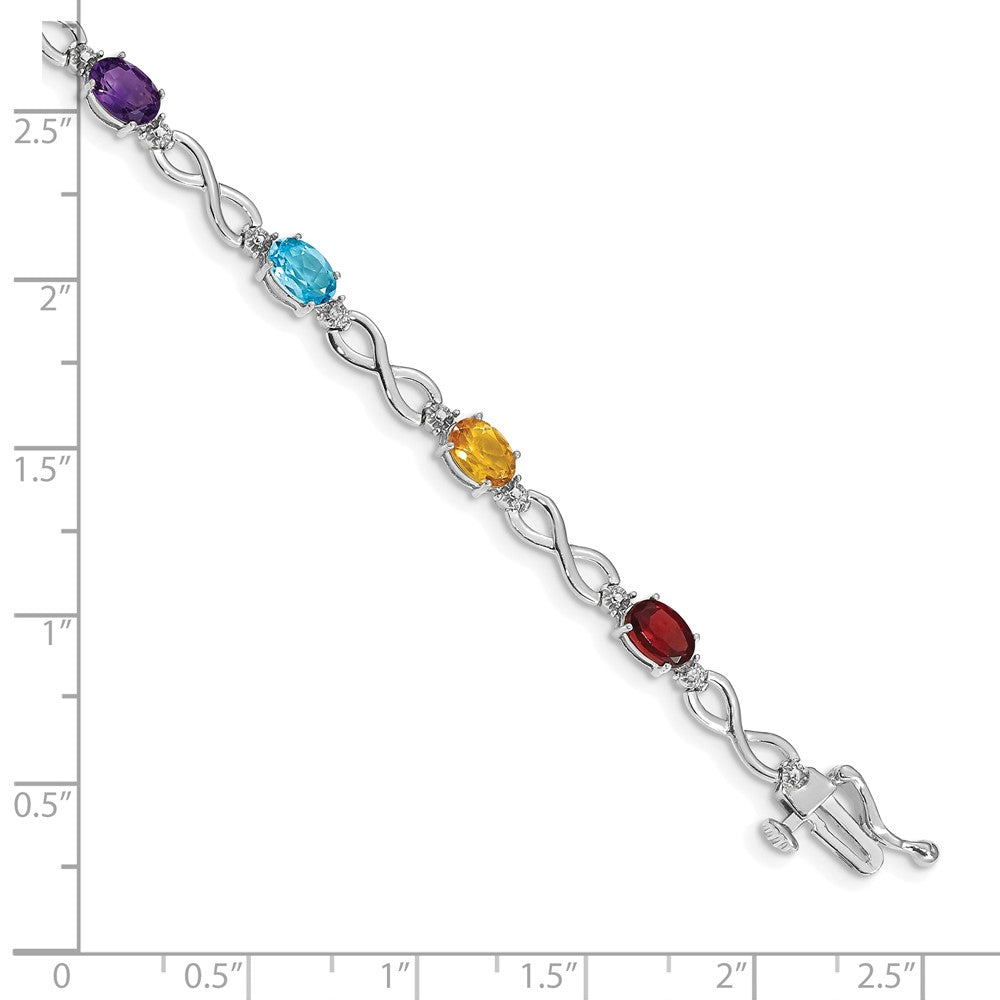 10k White Gold Rainbow Gemstone and Diamond Infinity Bracelet