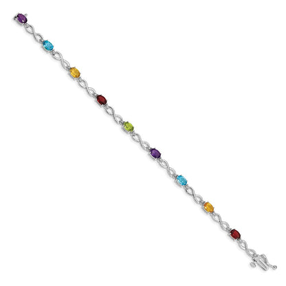 14k White Gold Rainbow Gemstone and Diamond Infinity Bracelet