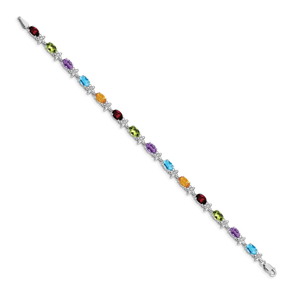 14k White Gold Rainbow Floral Gemstone and Diamond Bracelet