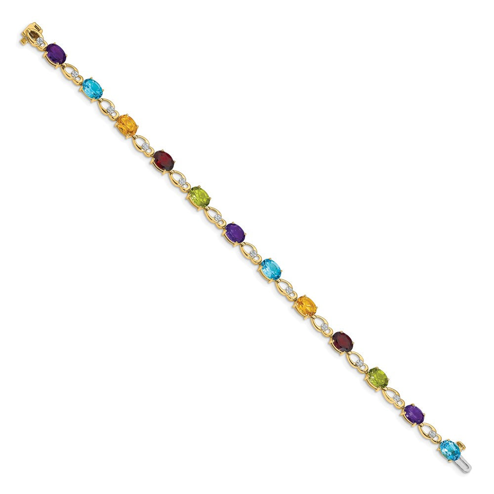 GGB 14k Complete Diamond and Amethyst/Swiss Blue Topaz/Citrine/Garnet/Peridot Fancy Link 7 inch Rainbow Bracelet