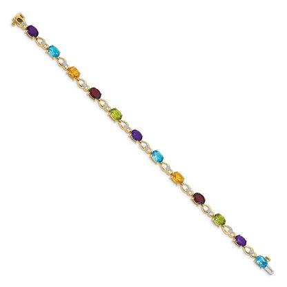 GGB 14k Complete Diamond and Amethyst/Swiss Blue Topaz/Citrine/Garnet/Peridot Fancy Link 7 inch Rainbow Bracelet