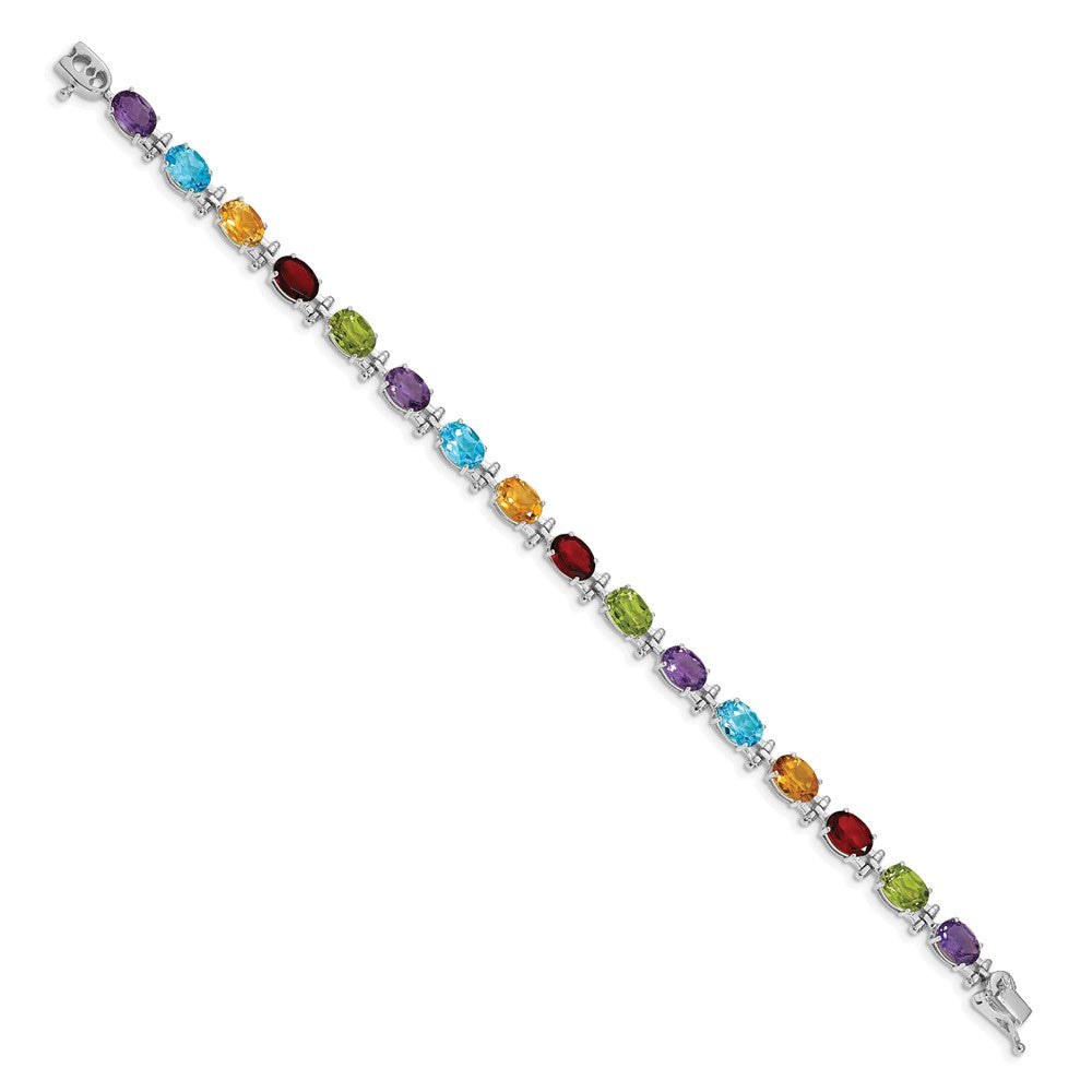 GGB 14k White Gold Complete Alternating Oval Amethyst/Peridot/Garnet/Citrine/Swiss Blue Topaz 7 inch Rainbow Bracelet