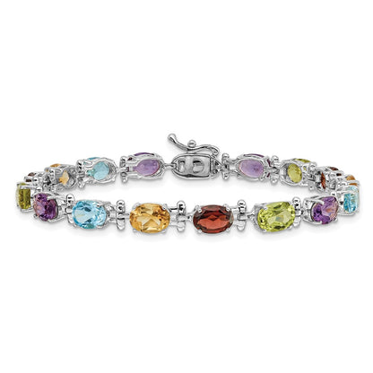 GGB 14k White Gold Complete Alternating Oval Amethyst/Peridot/Garnet/Citrine/Swiss Blue Topaz 7 inch Rainbow Bracelet