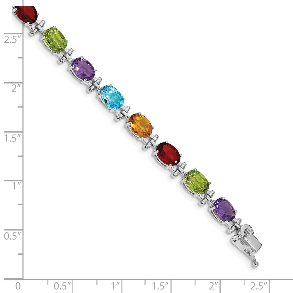 GGB 14k White Gold Complete Alternating Oval Amethyst/Peridot/Garnet/Citrine/Swiss Blue Topaz 7 inch Rainbow Bracelet