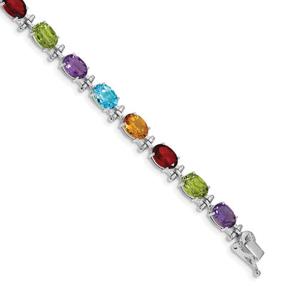 GGB 14k White Gold Complete Alternating Oval Amethyst/Peridot/Garnet/Citrine/Swiss Blue Topaz 7 inch Rainbow Bracelet