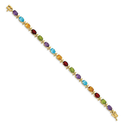 14k Alternating Rainbow Gemstone Amethyst Peridot Garnet Citrine Blue Topaz 7 inch Bracelet