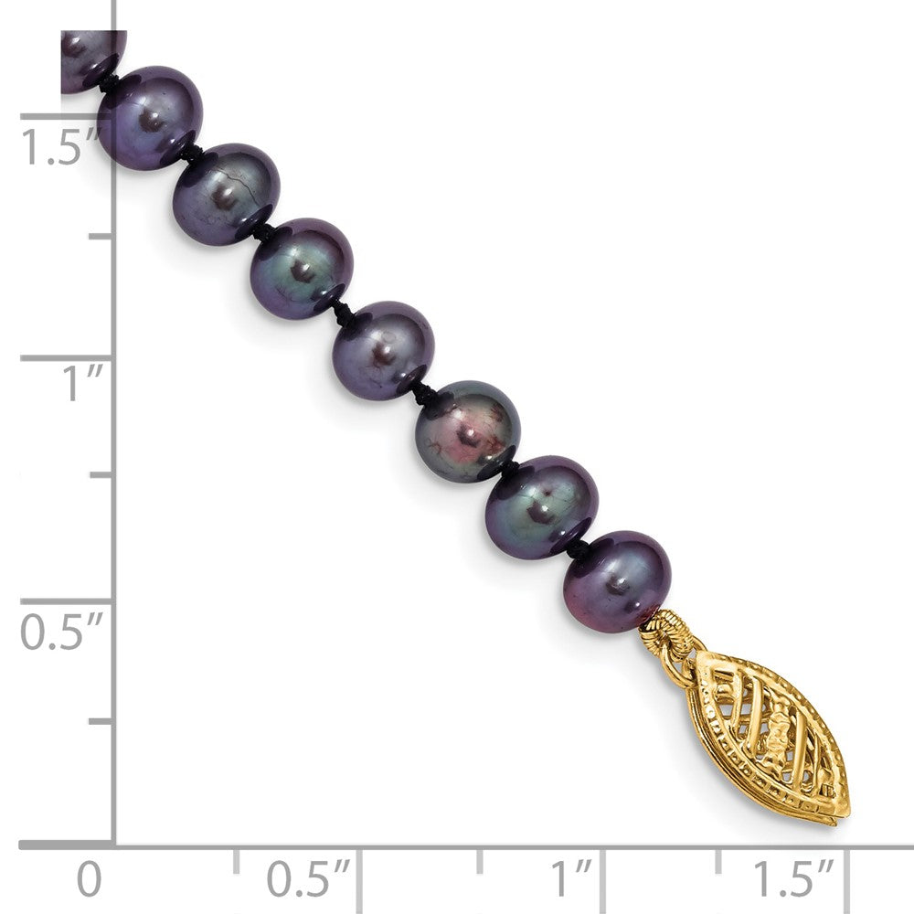 PGB 14k 5-6mm Black Near-Round Freshwater Cultured Pearl 7.5 inch Bracelet