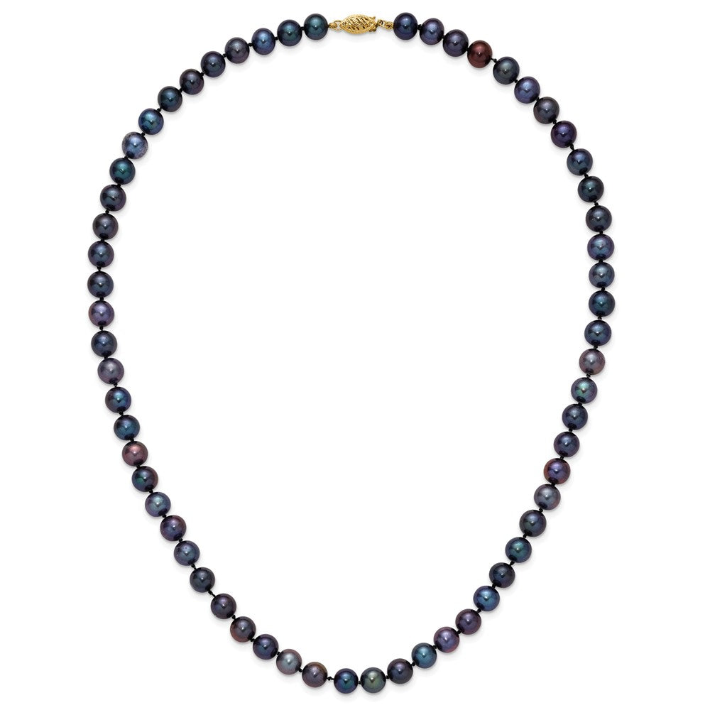 PGN 14k 7-8mm Black Near-Round Freshwater Cultured Pearl 20 inch Necklace