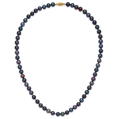 PGN 14k 7-8mm Black Near-Round Freshwater Cultured Pearl 20 inch Necklace