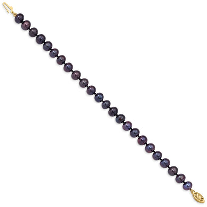 PGB 14k 7-8mm Black Near-Round Freshwater Cultured Pearl 7.5 inch Bracelet