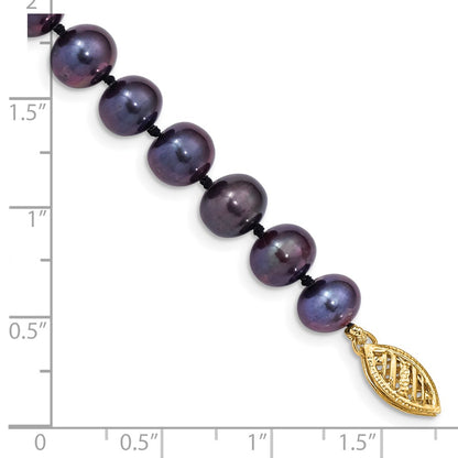 PGB 14k 7-8mm Black Near-Round Freshwater Cultured Pearl 7.5 inch Bracelet