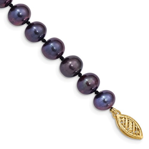 PGB 14k 7-8mm Black Near-Round Freshwater Cultured Pearl 7.5 inch Bracelet