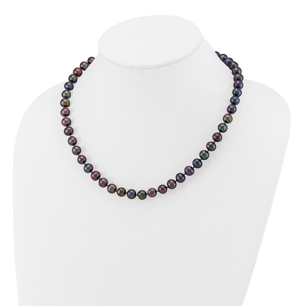 PGN 14k 8-9mm Black Near-Round Freshwater Cultured Pearl 18 inch Necklace