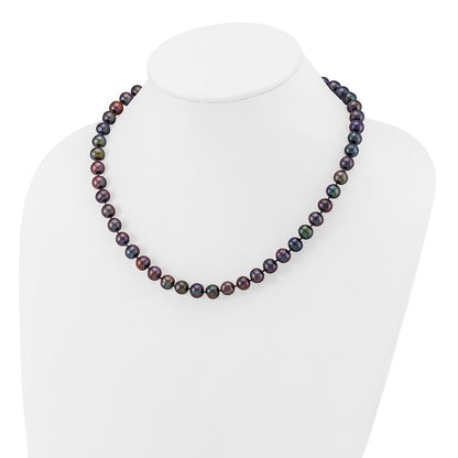 PGN 14k 8-9mm Black Near-Round Freshwater Cultured Pearl 18 inch Necklace