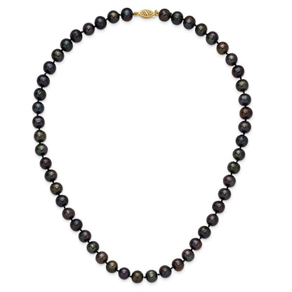 PGN 14k 8-9mm Black Near-Round Freshwater Cultured Pearl 18 inch Necklace