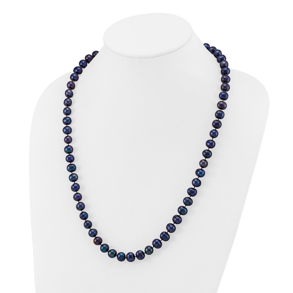 PGN 14k 8-9mm Black Near-Round Freshwater Cultured Pearl 24 inch Necklace