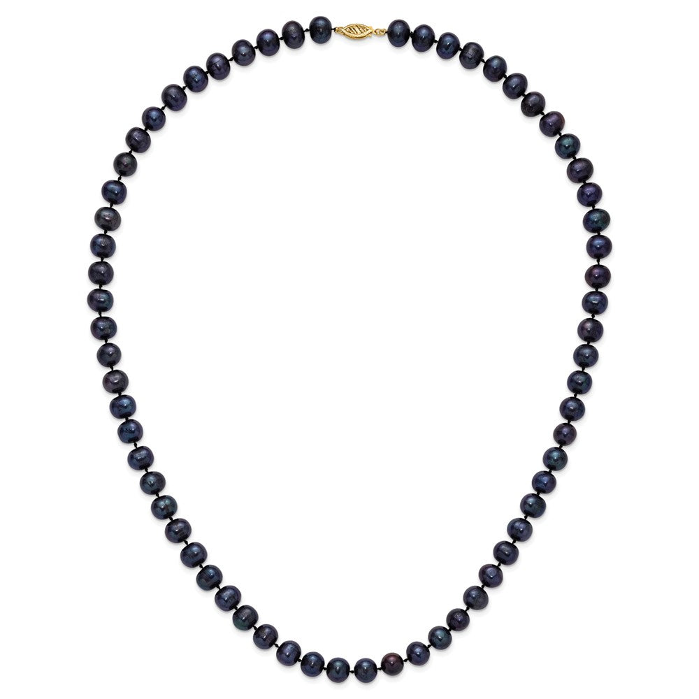 PGN 14k 8-9mm Black Near-Round Freshwater Cultured Pearl 24 inch Necklace
